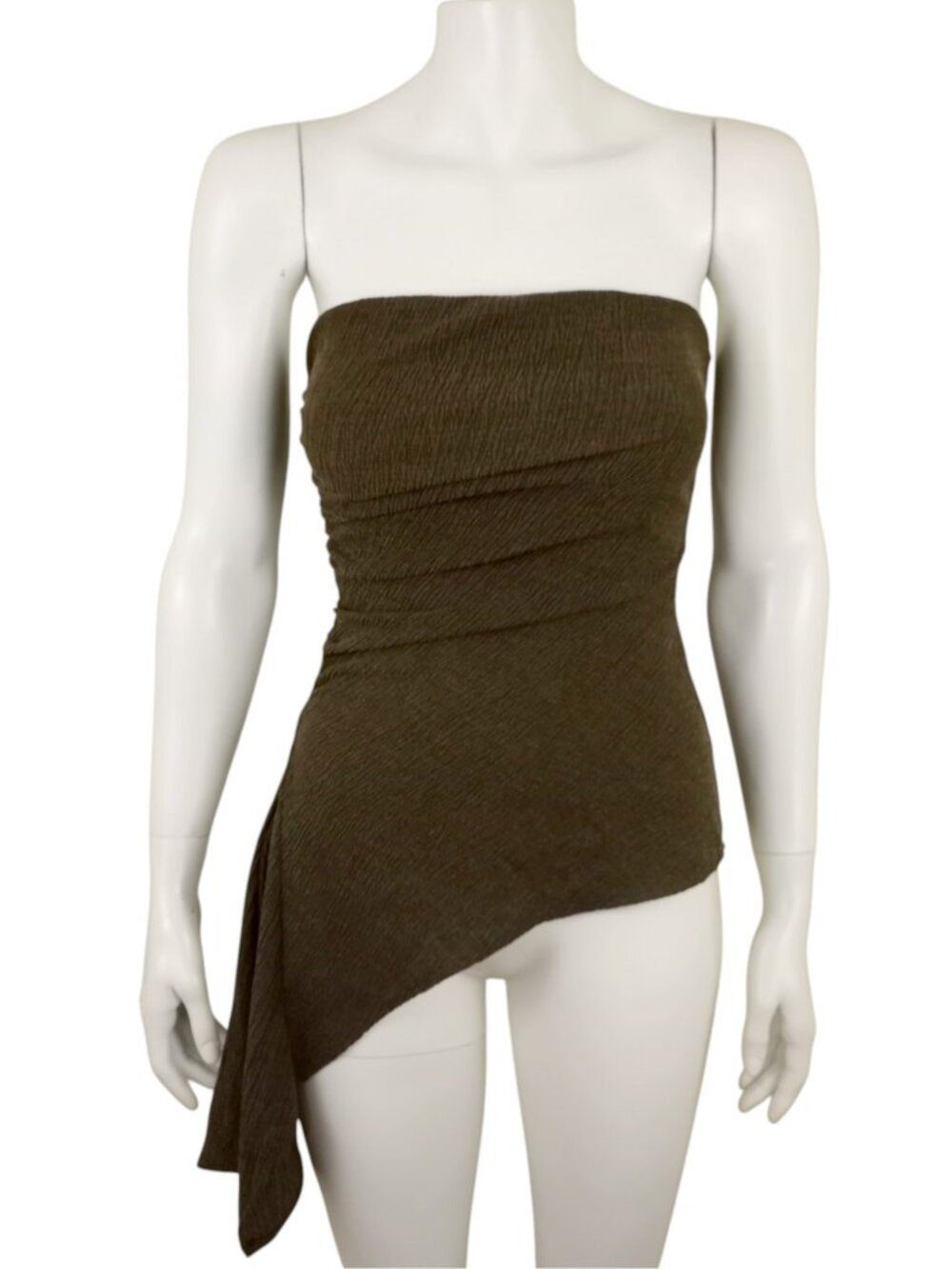 ZARA Olive Brown Textured Stretchy Bandeau Top Asymmetrical Hem sz Medium